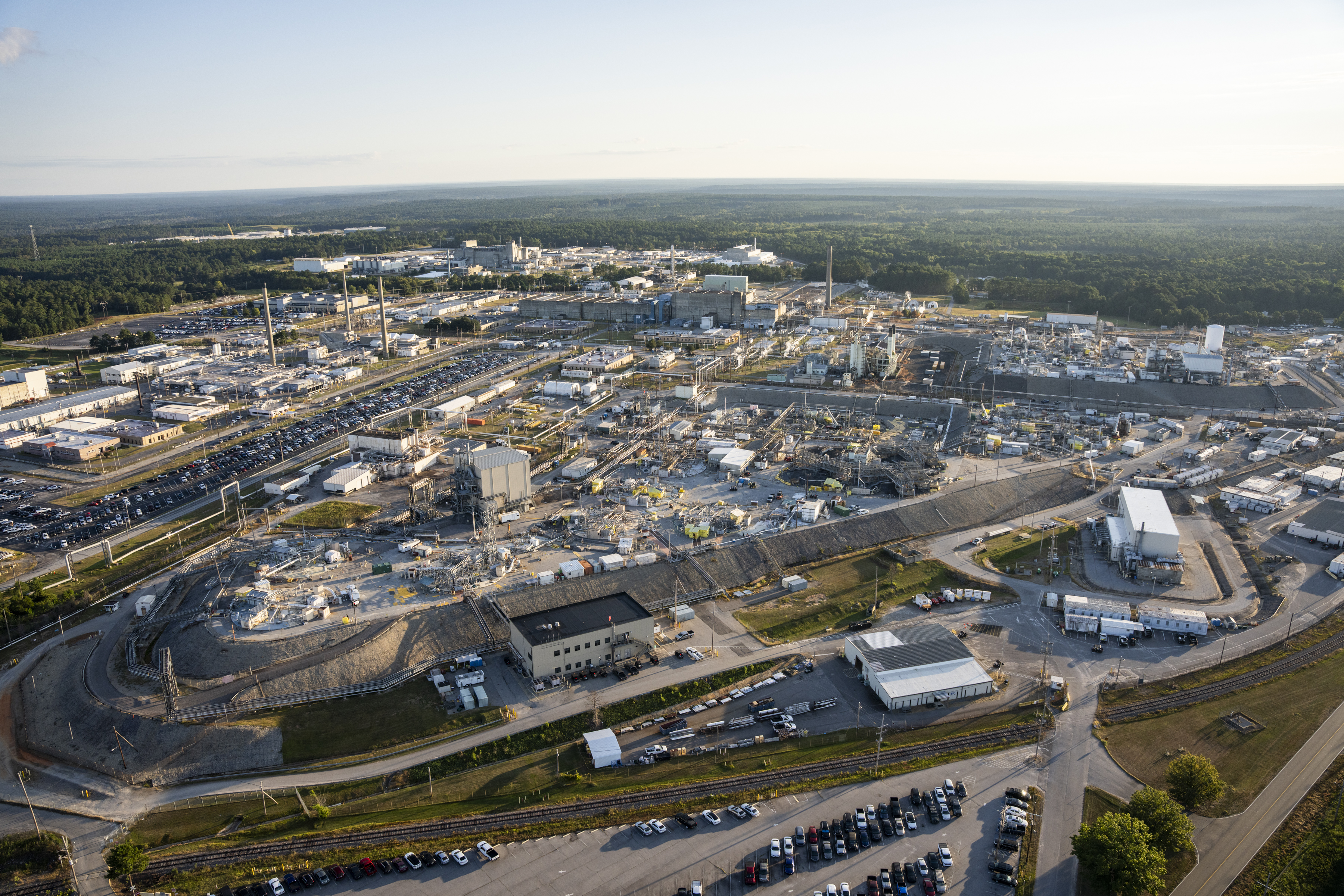 Legacy radioactive waste totaling 33 million gallons is stored at Savannah River Site in two groupings of underground waste tanks known as tank farms, including the H Tank Farm, pictured.